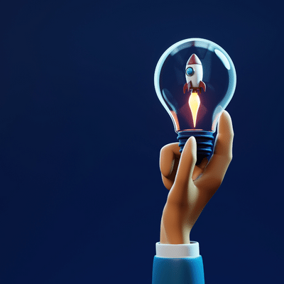 An IT solutions provider holding a light bulb and presenting innovative ideas for software development